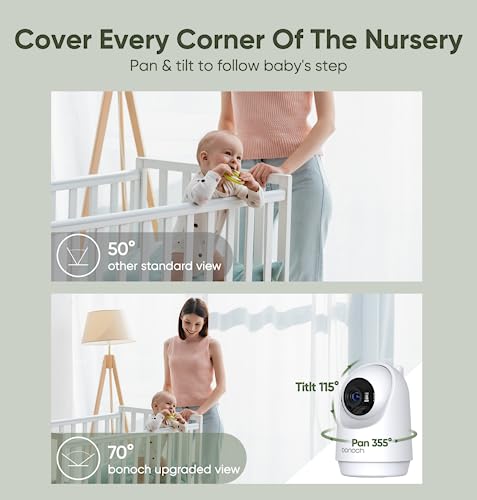 bonoch Baby Monitor with 2 Cameras, 7" 720P HD Split Screen Video Baby Monitor No WiFi