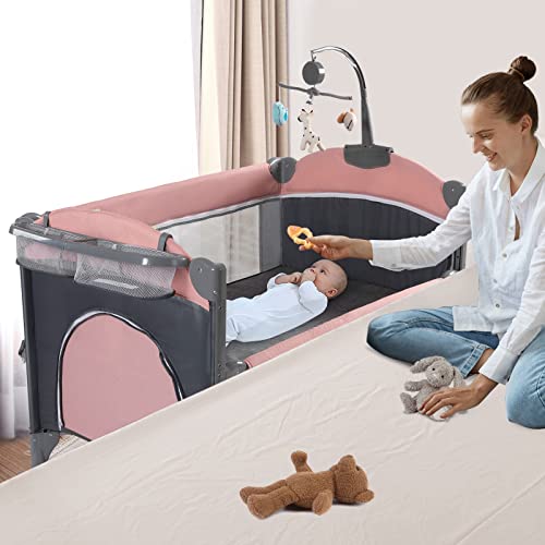 5 in 1 Baby Crib,Bedside Sleeper, Baby Bassinet, Bedside Cribs with Mattress