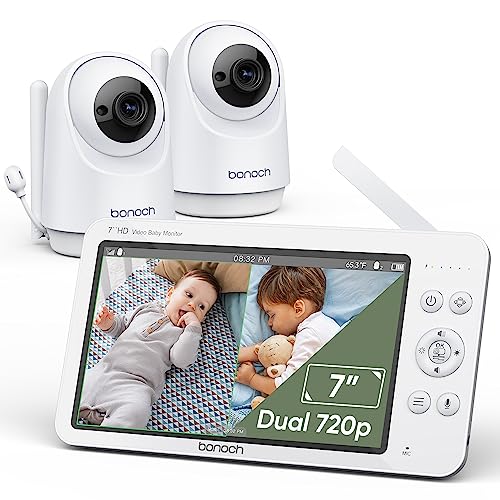 bonoch Baby Monitor with 2 Cameras, 7" 720P HD Split Screen Video Baby Monitor No WiFi