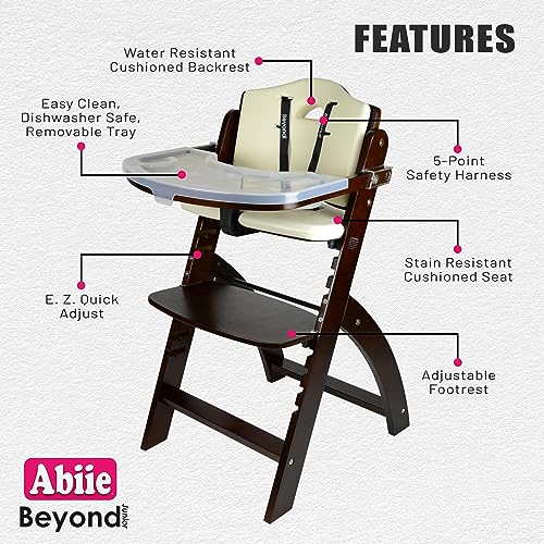Abiie Beyond Junior Convertible Wooden High Chairs for Babies & Toddlers. 3-in-1 Adjustable High Chair with Removable Tray