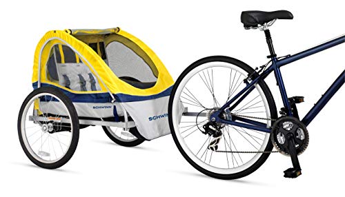 Schwinn Echo Child Bike Trailer, Double Baby Carrier, Canopy, 20-inch Wheels, Yellow