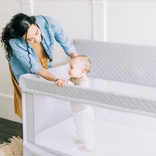 Baby Delight Horizon Full Size Crib | Portable Baby Bed | Breathable Mesh Baby Crib | Luxe Quilted Fabric | Grey