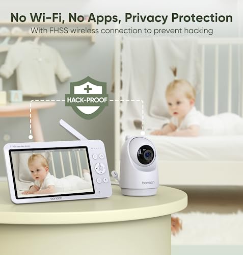 bonoch Baby Monitor with 2 Cameras, 7" 720P HD Split Screen Video Baby Monitor No WiFi