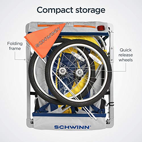 Schwinn Echo Child Bike Trailer, Double Baby Carrier, Canopy, 20-inch Wheels, Yellow