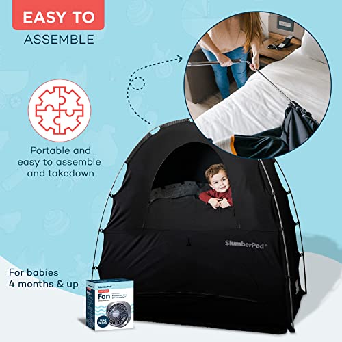 SlumberPod and Fan Combo Portable Privacy Pod Blackout Canopy Crib Cover, Sleeping Space for Age 4 Months and Up