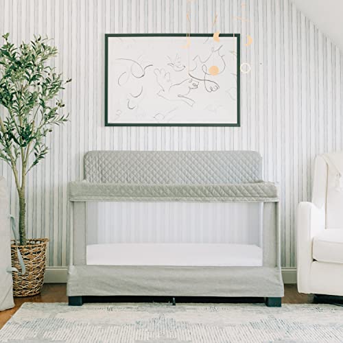 Baby Delight Horizon Full Size Crib | Portable Baby Bed | Breathable Mesh Baby Crib | Luxe Quilted Fabric | Grey
