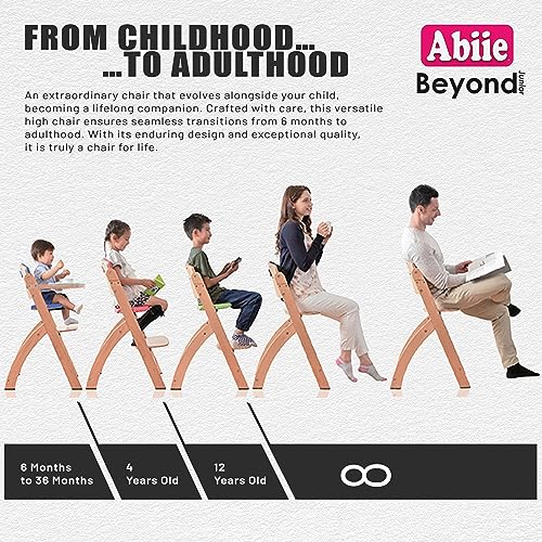 Abiie Beyond Junior Convertible Wooden High Chairs for Babies & Toddlers. 3-in-1 Adjustable High Chair with Removable Tray