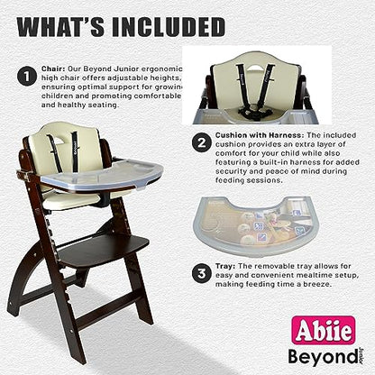 Abiie Beyond Junior Convertible Wooden High Chairs for Babies & Toddlers. 3-in-1 Adjustable High Chair with Removable Tray